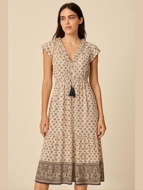 Philosophy Ruffle Floral Print Tiered Bohemian Midi Cotton Dress